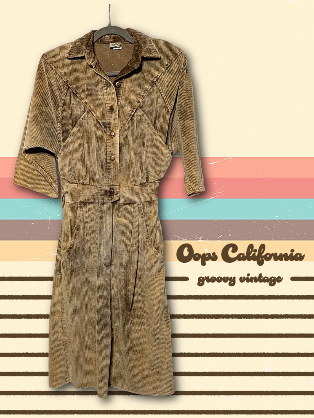 Vintage 80s Oops California size 5/6 Acid Wash Cotton Blend Corduroy Shirtdress